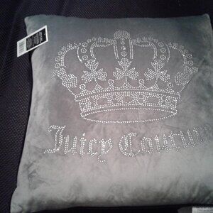 NEW!  1 (One) Juicy Couture Velvet Grey Crown Rhinestone Pillow